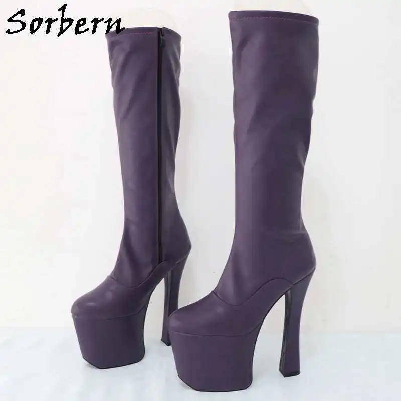 Sorbern Knee High Boots Block Heels 20Cm Comfortable Platform Woman Shoes Pole Dancing Boots Unisex Sissyboy Big Size Boots