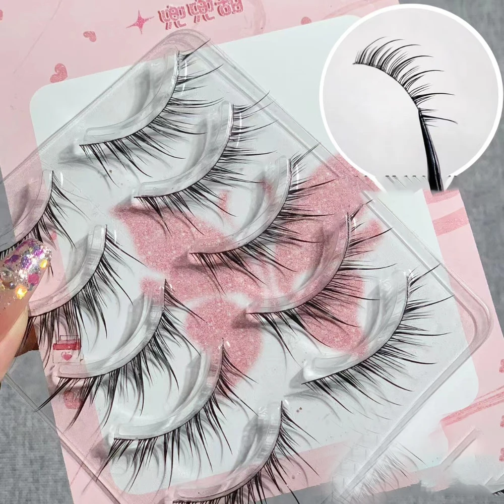 5 Pairs Fairy False Eyelashes Natural Thick Dense C Curled Fake Eyelash Fox Style Full Strip Lashes Slender Cool Girl Eye Makeup
