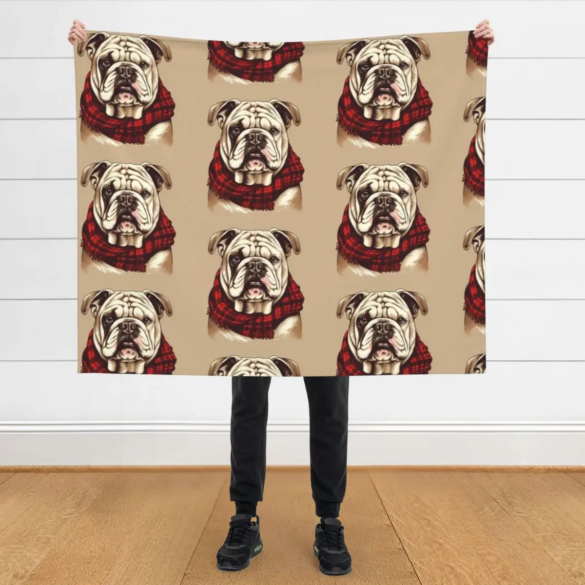 

Bulldog Christmas Plaid Watercolor Throw Blanket Cute Blankets For Bed Soft Plush Plaid Polar Blankets