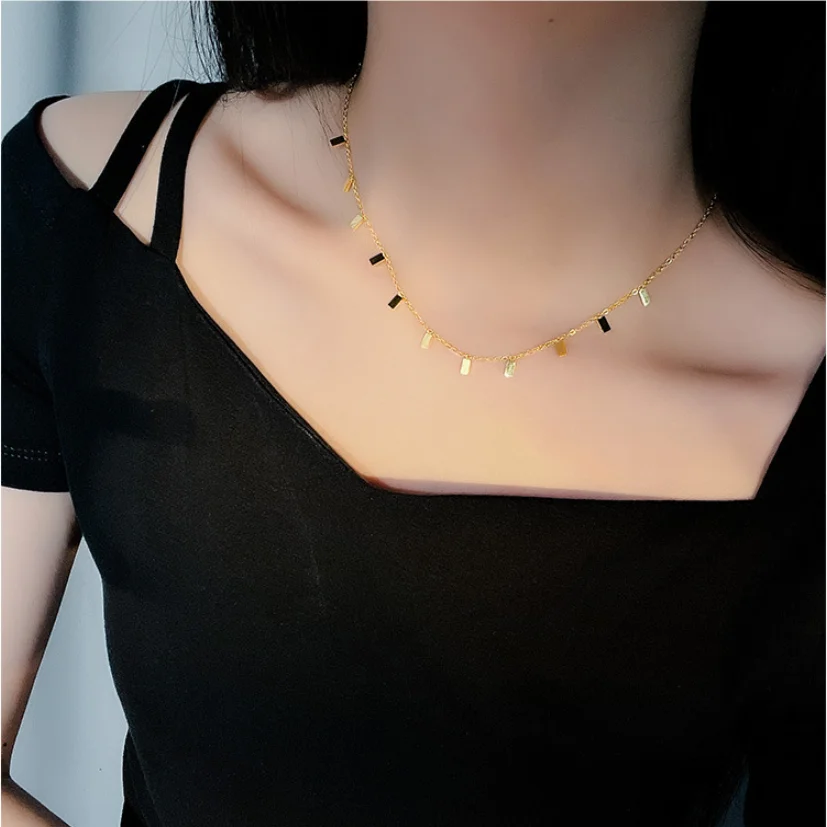 316L Stainless Steel New Fashion Upscale Jewelry Geometric Square Tassel Charms Chain Choker Necklaces & Pendants For Women