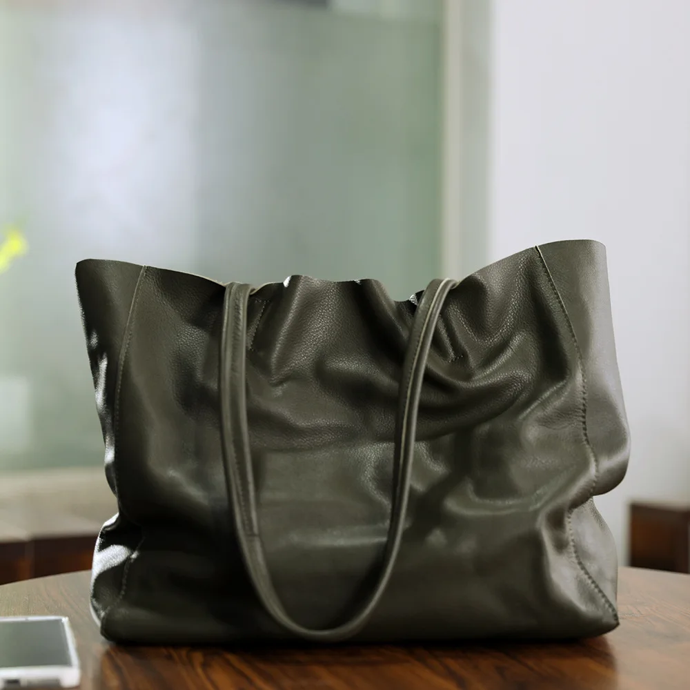 

Top-grain Cowhide Large Shopping Bag Genuine Leather Women's Casual and Simple Tote Mother Bag Women's Designer Luxury Bag