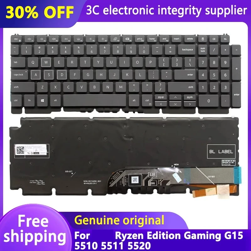 

NEW Original For Ryzen Edition Gaming G15 5510 5511 5520 Laptop Keyboard Replacement RGB white Backlit 0R2GPD 0THG34 0DKDXH