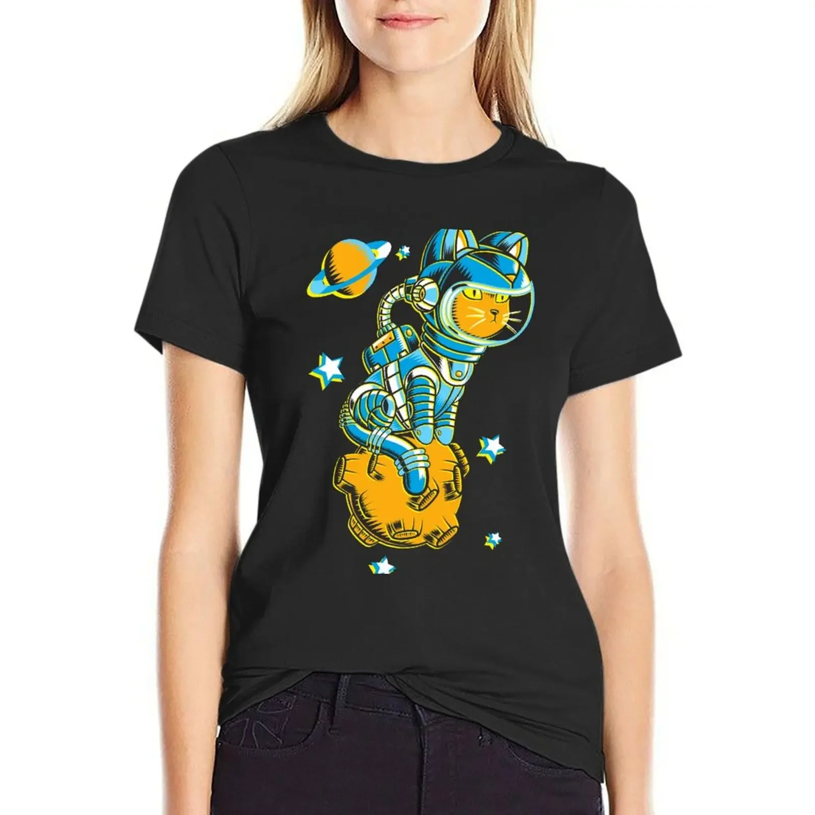 

Space Cat T-Shirt korean fashion blacks blanks summer clothes for Women