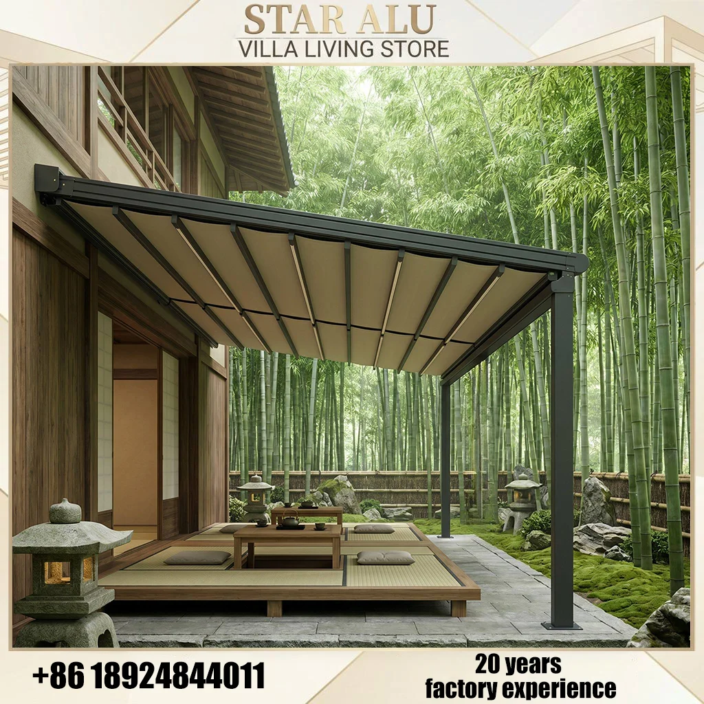 Manual Retractable Awning Aluminum Frame Waterproof PVC Canopy Adjustable Sunshade Cover for Patio Balcony