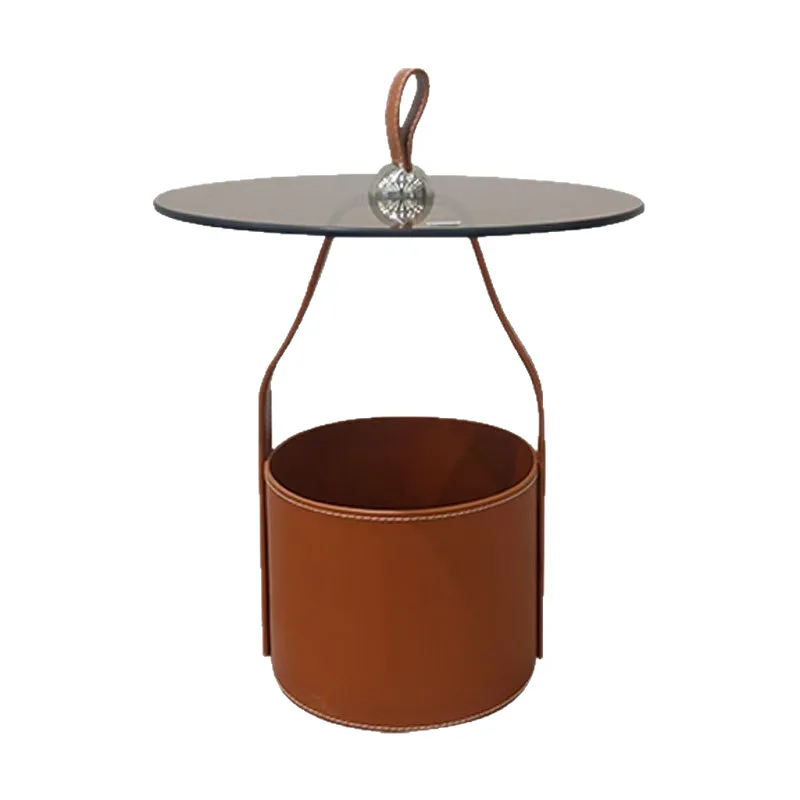 

Retro living room side table sofa side table creative bedside table hand carry small coffee table saddle leather corner table