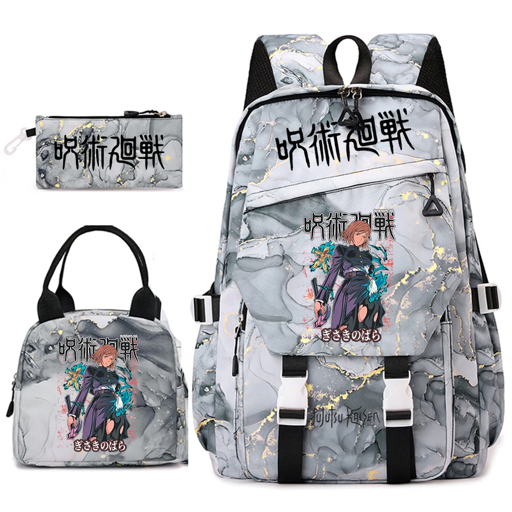 Jujutsu Kaisen Anime Print School Bag Set 3Pcs Backpack Lunch Bag Pencil Case for Girls Lightweight Casual Daypack