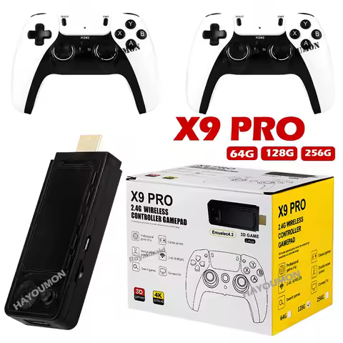 NEW X9 Pro Retro 4K 3D Game Stick TV HD Video Game Console 905X3 256G 50000 Games For PS1/PSP/SFC/N64 Dual 2.4G Controller