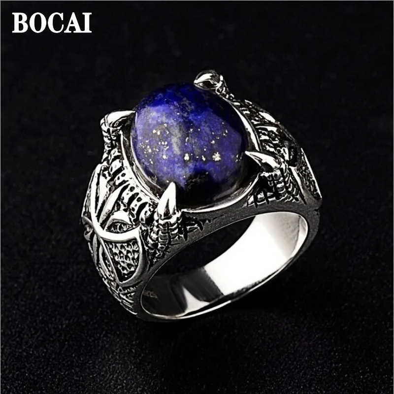 

BOCA New Fashion Natural Lapis Lazuli Men's Ring 100% Pure S925 Silver Simple Personality Domineering Male Ring Trendy