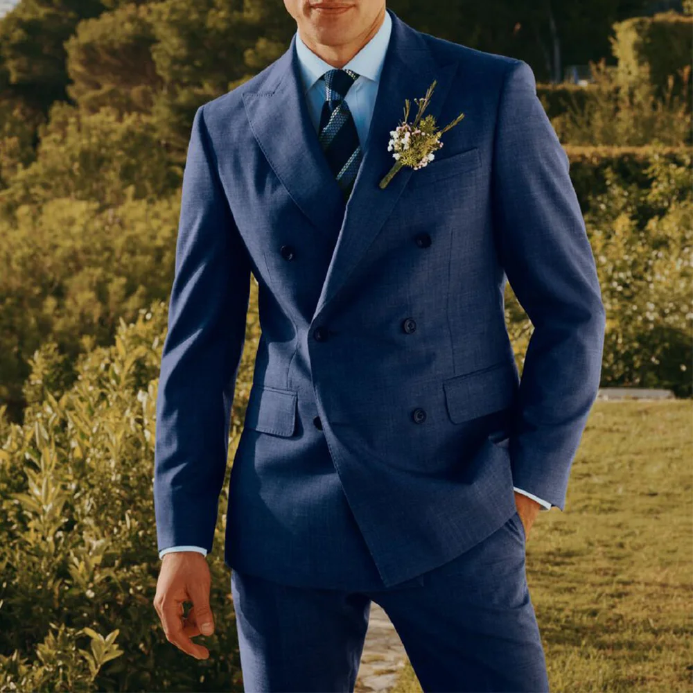 

Men Suit 2 Piece Set Cotton Linen Double Breasted Slim Fit Wedding Groom Elegant Casual Suits Comfortable Business Work Office F