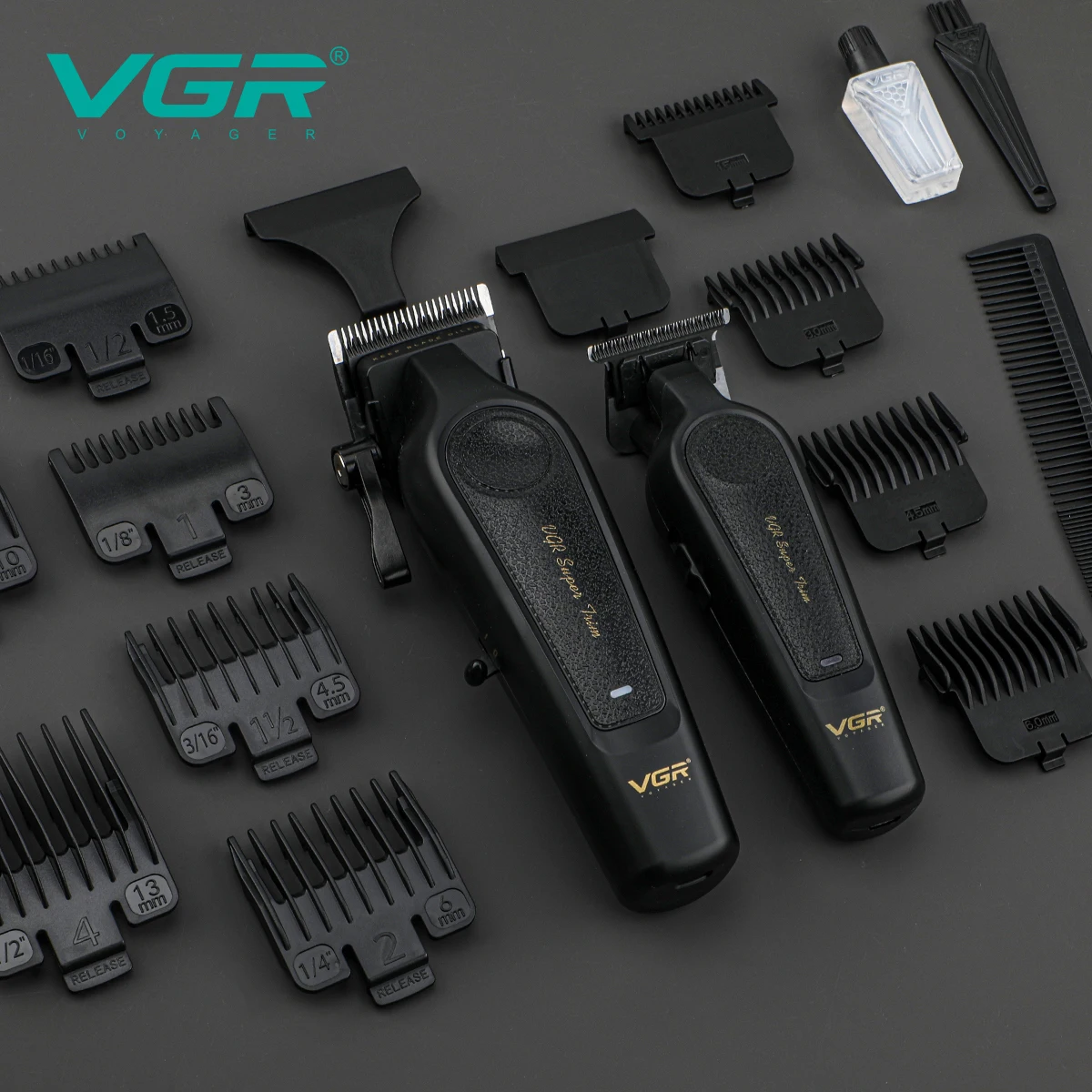 VGR Electric Hair Clipper 2-piece Set Men's Oil Head Carving Electric Push Leather Metal Body Powerful Power Machine V-197&995