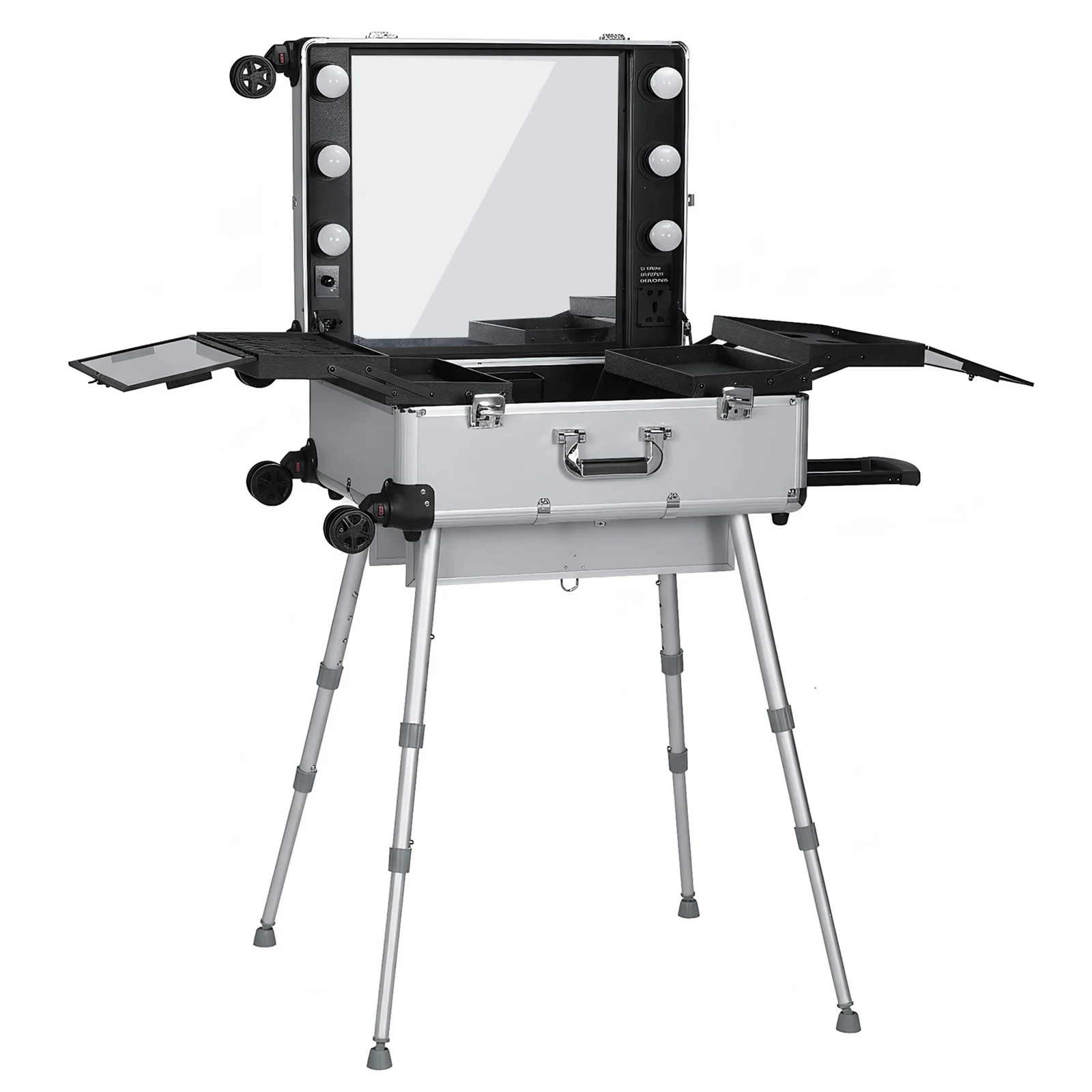 

Мобильные парикмахерские станции на колесах с зеркалом и подсветкой, передвижные тележки для визажистов с колесами, подставки для путешествий или использования в салонах