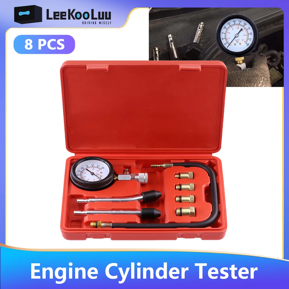 LeeKooLuu Car Cylinder Tester Kit Gasoline Engine Compression Meter 0-300 PSI Pressure Gauge with M10 M12 M14 M18 Adapter