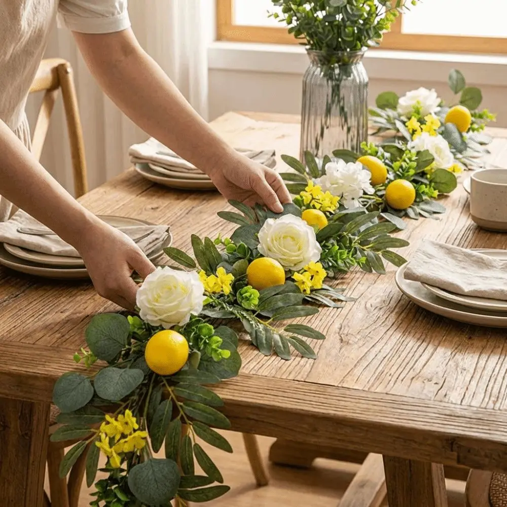 

Eucalyptus Leaves Artificial Lemon Garland Greenery Lifelike Lemon Vine Decor Realistic Handmade Faux Lemon Wreath Outdoor Decor