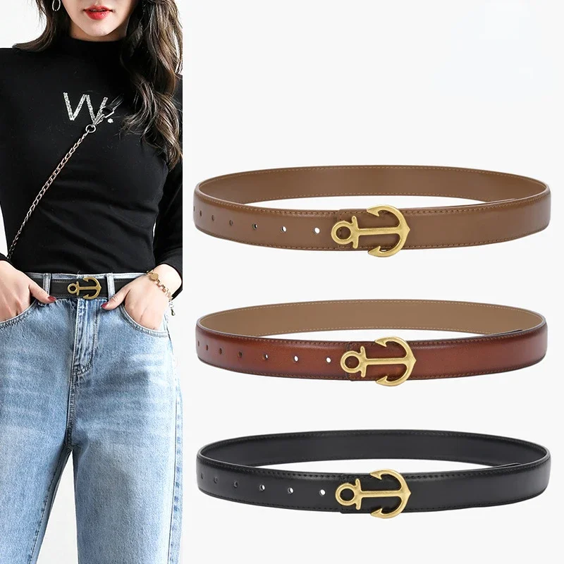 

Brand New Luxury Brand High Quality Women's Genuine Leather Belt Smooth Buckle Casual Belt Formal Jeans Sweater Belt 2.8cm Width