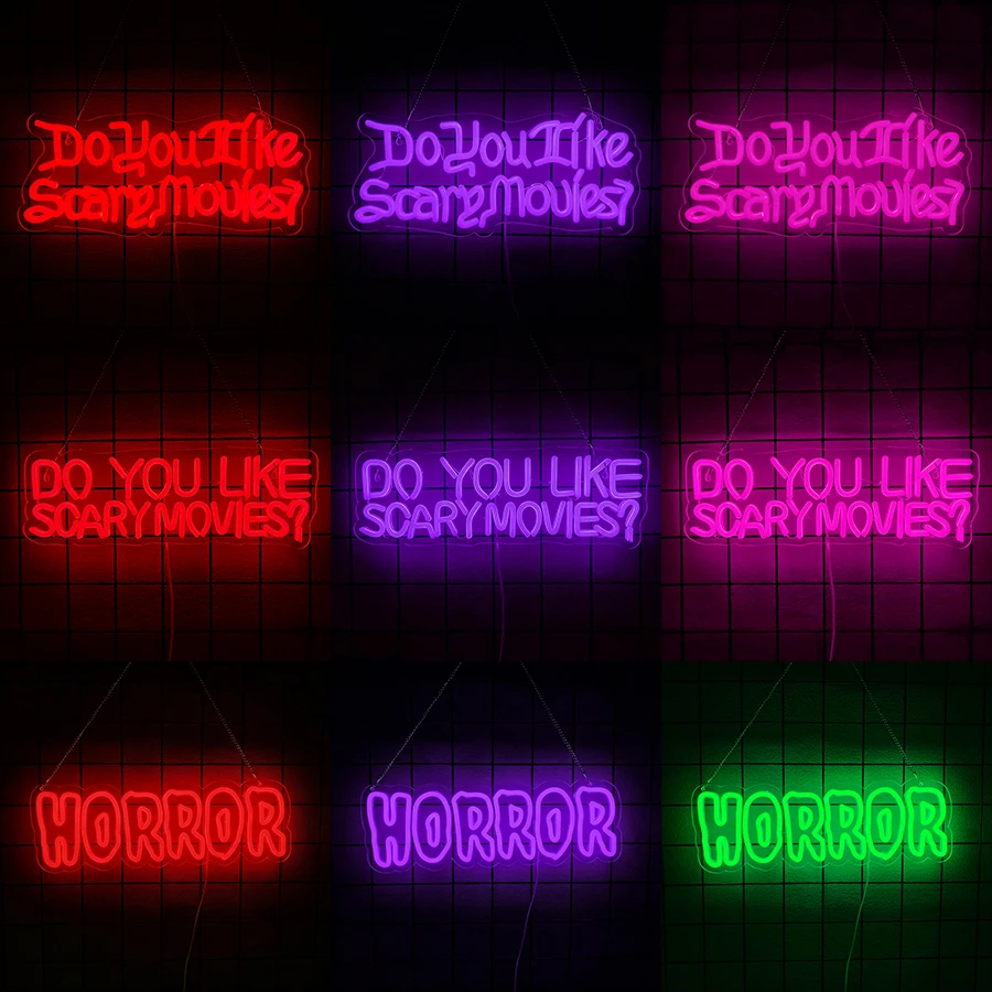 Do You Like Scary Movies Neon Sign LED Neon Light for Movie Night Party Decor Horror Room Gothic Font Halloween Decoration