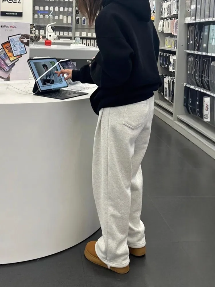 

Men's Fce Lined Wide Leg Straight Cut Casual Pants ey Floral American Sle Knife Autumn Winter Wear Durable Polyester