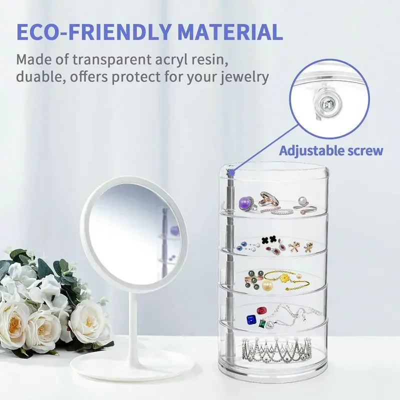 

5-Layers Rotatable Jewelry Storage Organizer Box for Earrings Hair Accessories & Beauty Supplies Earrings Necklaces Bracelets