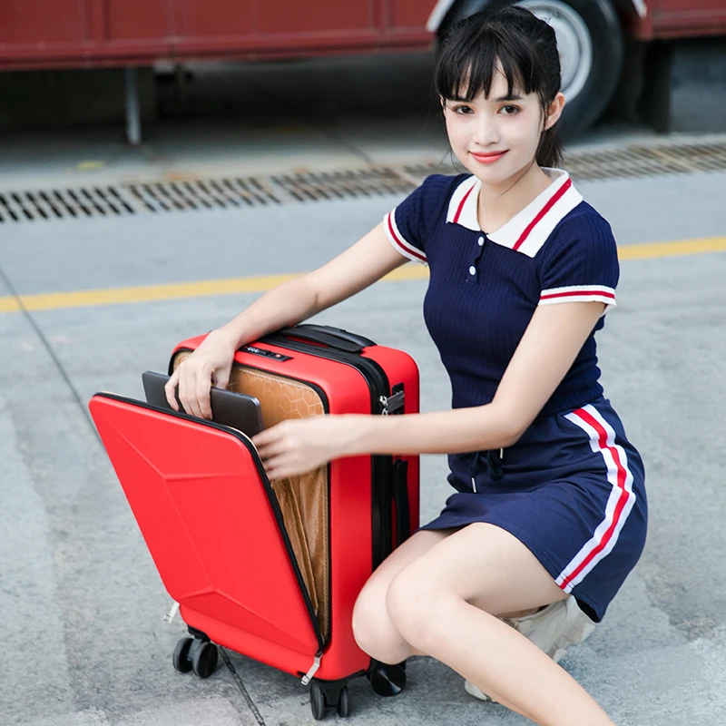 Business luggage front opening computer boarding suitcase for men and women fashion 20/24 inch trolley travel mute password lock