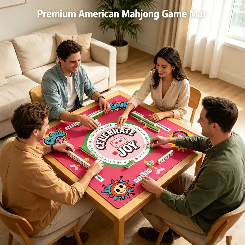 VIKAMA Retro Smiley Face American Mahjong Mat Silent Non Slip Foldable Square Game Pad Fun Cartoon Holiday Desktop Decor