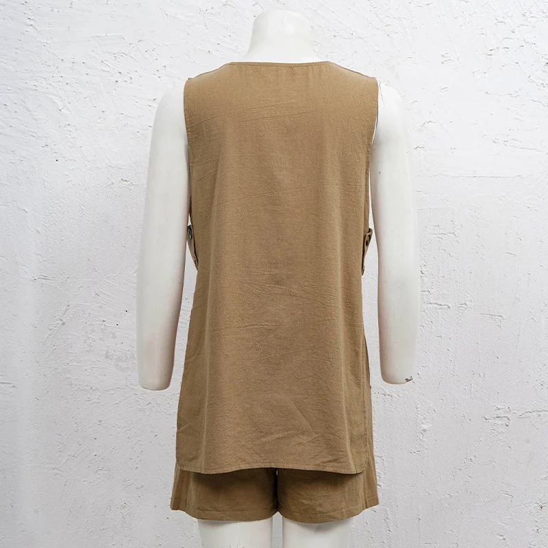 2026 New 100% Cotton Women Suits 2 Pieces Sets V Neck Sleeveless Buttons Vest Blazer+High Waist Shorts Lady Office Tracksuit