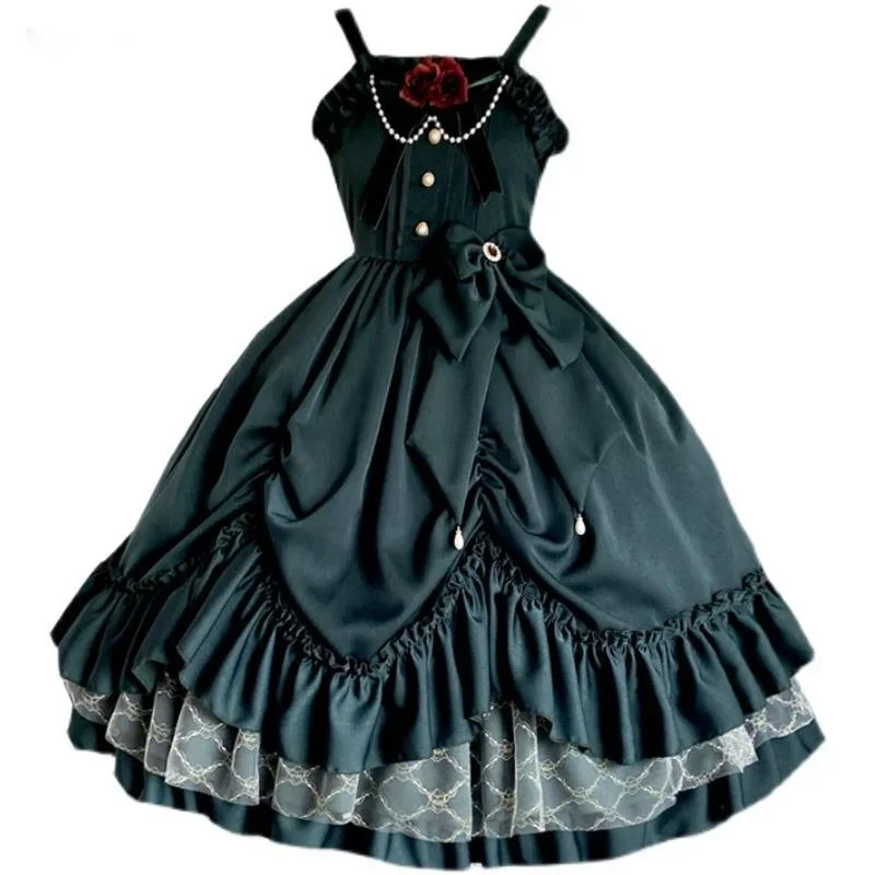 Vintage vitoriano lolita princesa jsk vestido feminino elegante doce palácio rainha vestidos de festa feminino gótico sem mangas vestido deslizamento