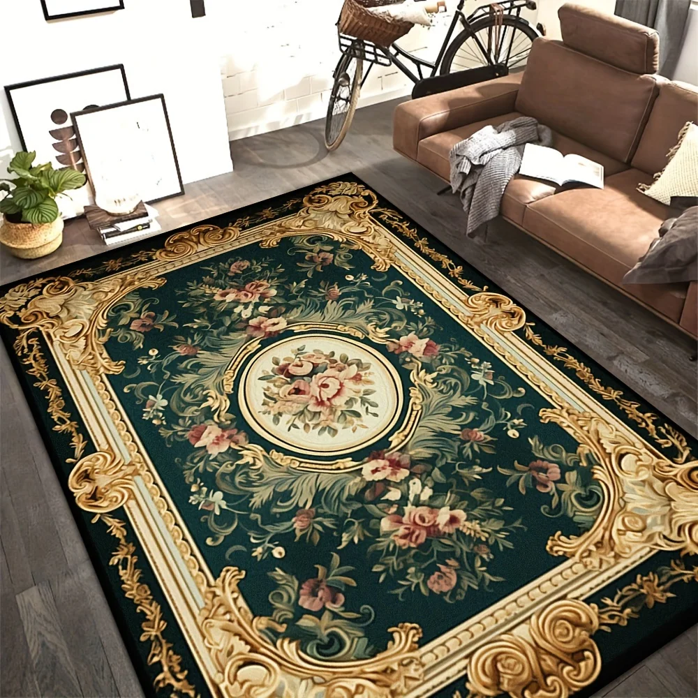 European Style Large Mat - Fashionable Printed Imitation Cashmere,Machine Washable Polyester Floor Mat for Living Room, Bedroom