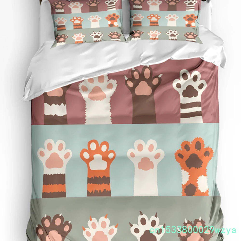 Animal Multi Color Cat Printed Comfort Duvet Cover Pillow Case Home Textile Quilt Cover Boy Kid Teen Girl 3pcs Bedding Set