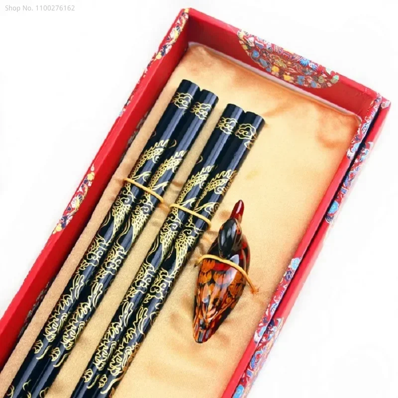 Gift Chopstick Business Gift Chinese Wooden Dragon-grain Wedding Gift Chopsticks Set Chopstick Holder Chopstick Rest Chop Sticks