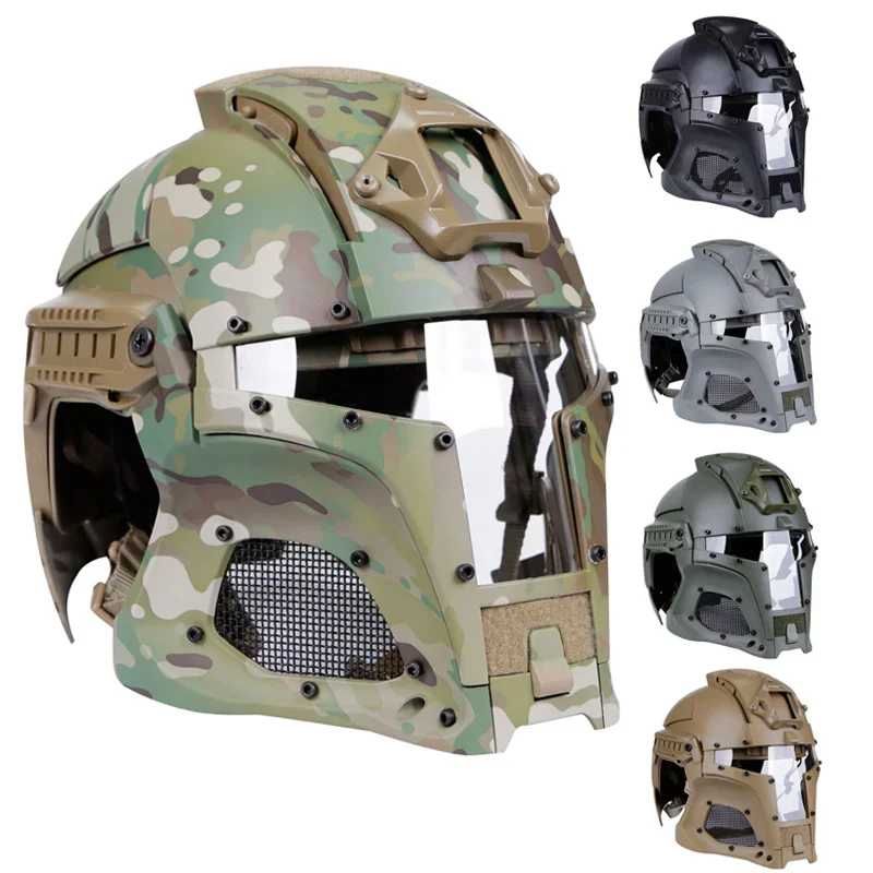 Tactical Airsoft Full Face Helmet , Safety Tactical Combat Helmet, Adjustable Wargame CS Paintball Shooting Helmet