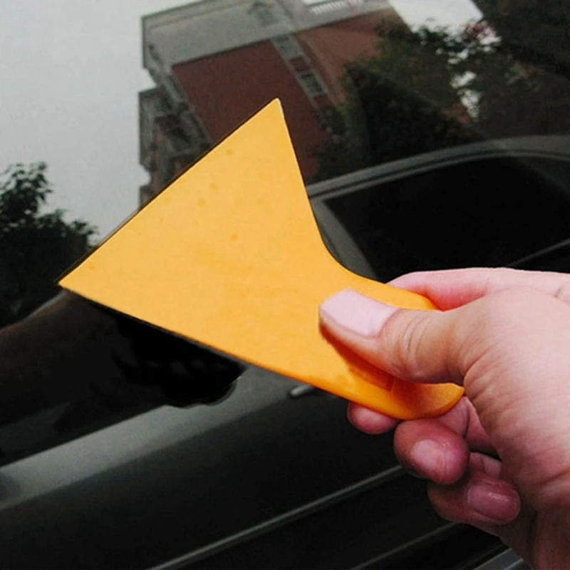 6X Plastic Yellow Auto Car Window Sticker Film Scraper Squeegee Cleaning Tool 10.5X9.5Cm