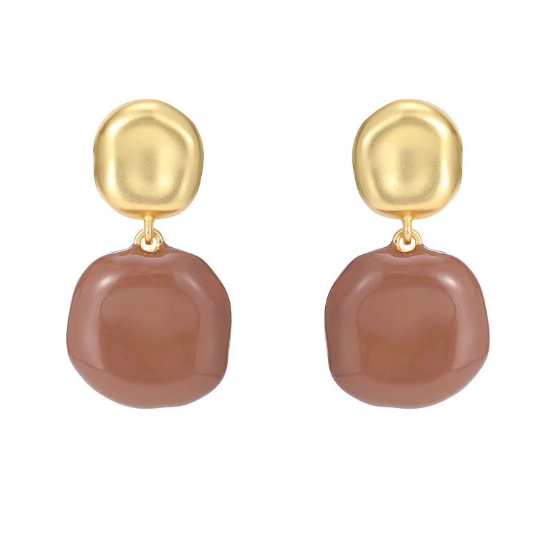 Retro French style oil-dripping color-blocking earrings s925 silver needle cold style versatile and personalized earrings