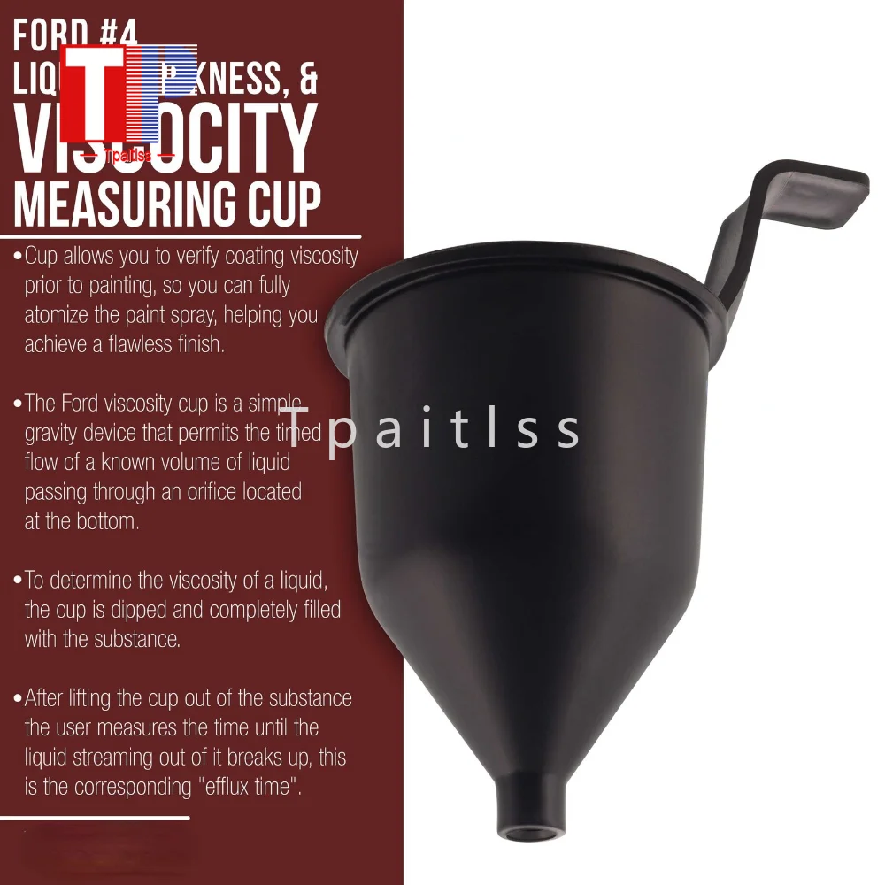 Tpaitlss-Tasse à mesurer l\'épaisseur et la viscosité du liquide, Ford #4 Four, peinture viscosimètre, 3 pièces