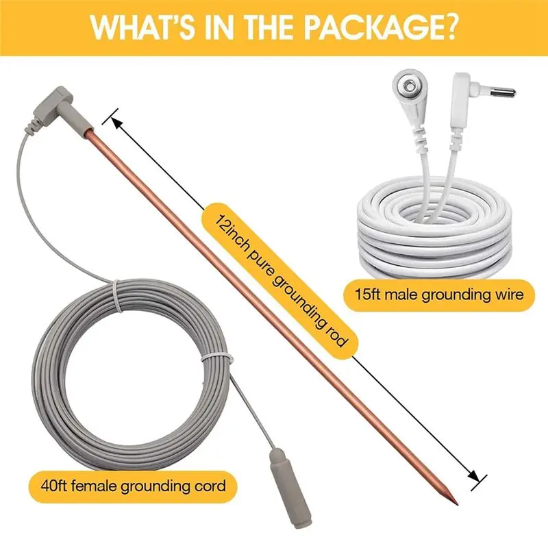 PZHI Copper Grounding Rod Kit, 12 Inch with 40ft Cord, Portable Earthing Rod, for Grounding Mat, Sleep Aid, Anxiety Relief