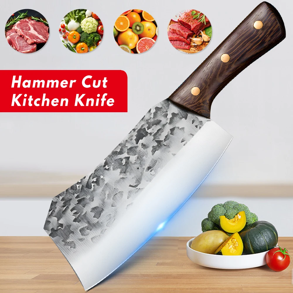 

1pc 5Cr15 Stainless Steel Forged Kitchen Knives Chef Chopper Cooking Knives Wooden Handle Household Butcher Bone Cutting Knife