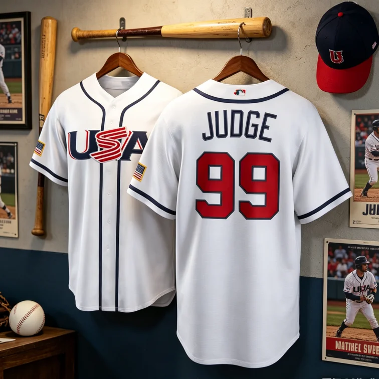 Maillot de baseball USA Judge 99 pour enfants et famille, version fan, manches courtes, bleu marine, WBC, vêtement de sport, nouveauté 2026