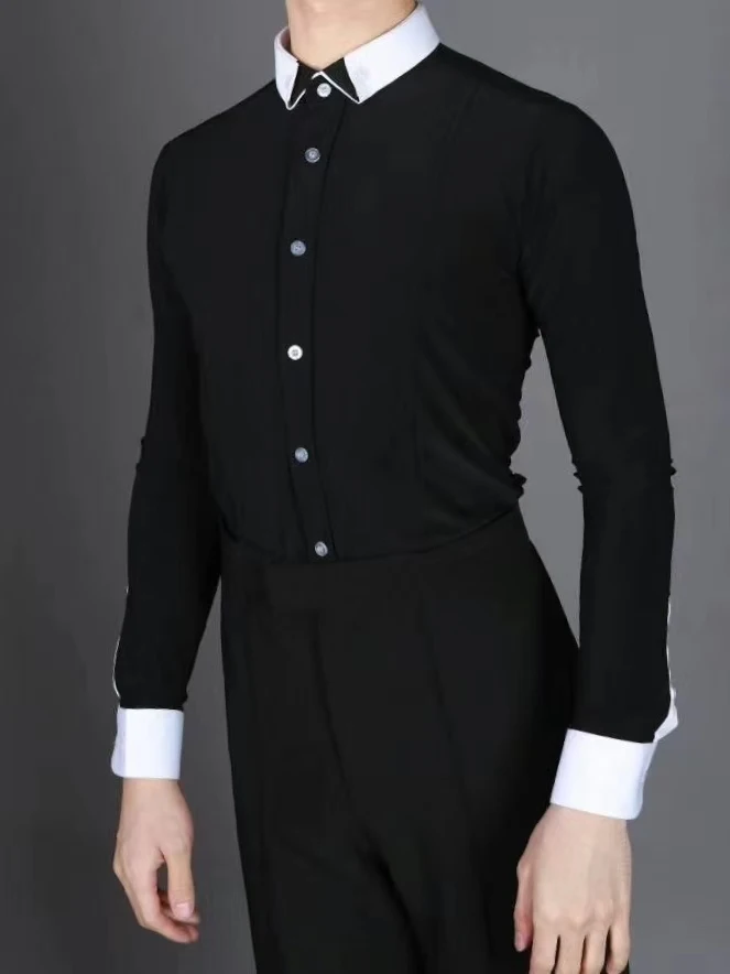 chemise-de-danse-moderne-pour-homme-a-col-contrastant-manches-longues-uniforme-de-competition-standard-tenue-d'examen-de-danse-nationale-et-de-valse