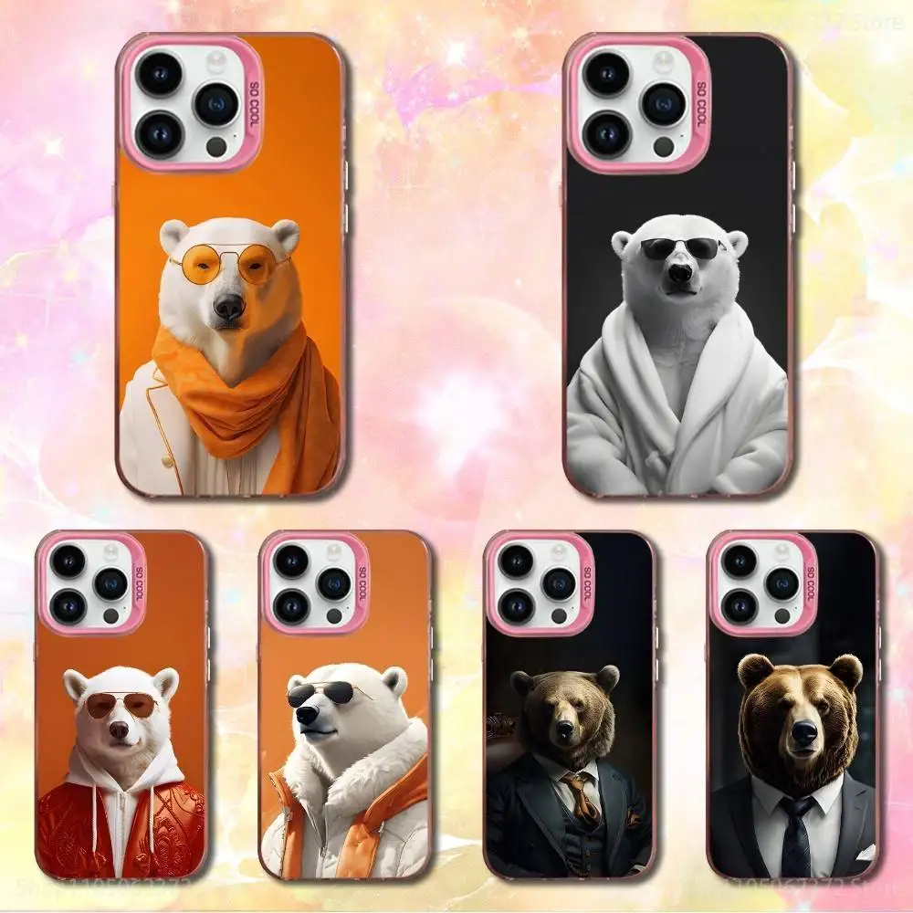 

Phone Case For iPhone 12,11,14,16,13,15,Mini,Pro,MAX,SE,XS,Dress Art Cool Bear Pink Matte Silicone Cover