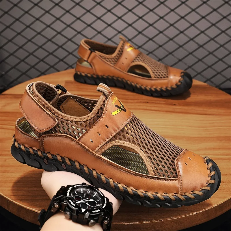 Men's Sandals, Easy to Wear for Leisure, Mesh Shoes for Driving, Outdoor Waterproof Beach Shoes, Cool Slippers New Style for Men