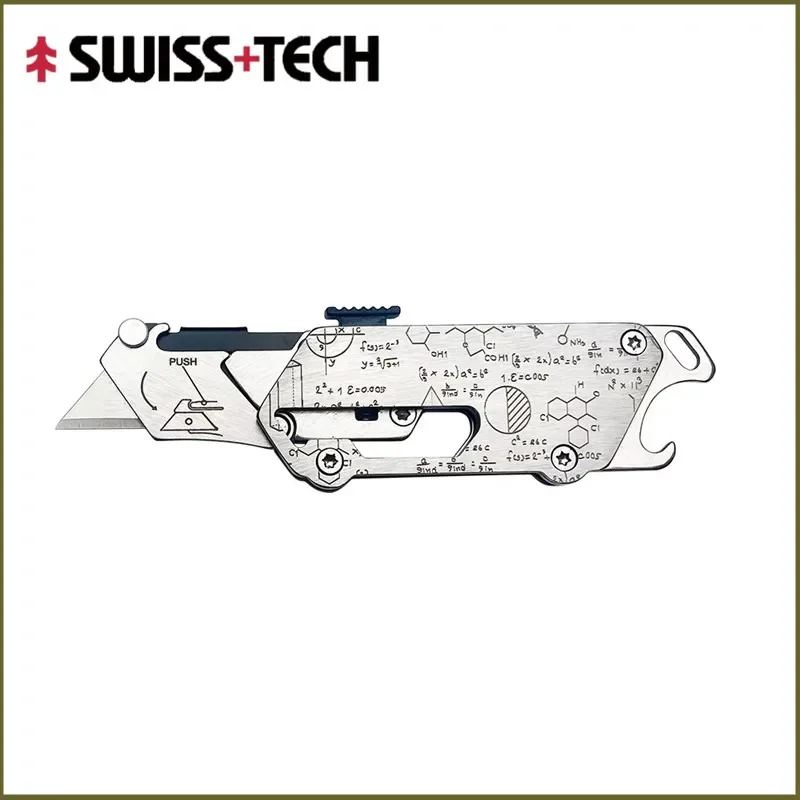 Zwitsers Tech Pocket Utility Knife Multitool 2-in-1, ontgrendelmes, doosopener, papiersnijder, EDC multifunctioneel gereedschap