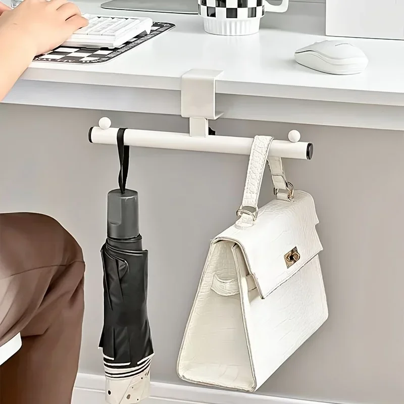 Adjustable Wall-Mounted Desk Hook - No-Drill, Easy Install, Iron Material, Ideal for Office Supplies, Bags, Umbrellas