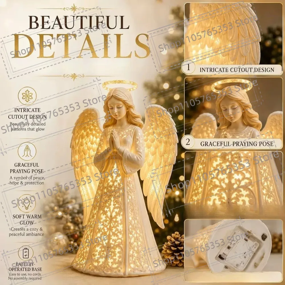 2027 Angel Christmas Guardian Light, Symbol of Hope Love Protection,Praying Figurine with Warm Golden Glow,Home decoration