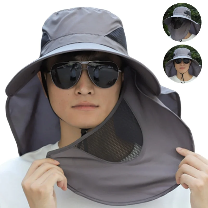 Summer Sun Hats UV Protection Outdoor Hunting Fishing Cap for Men Women Hiking Camping Visor Bucket Hat Removable Fisherman Hat