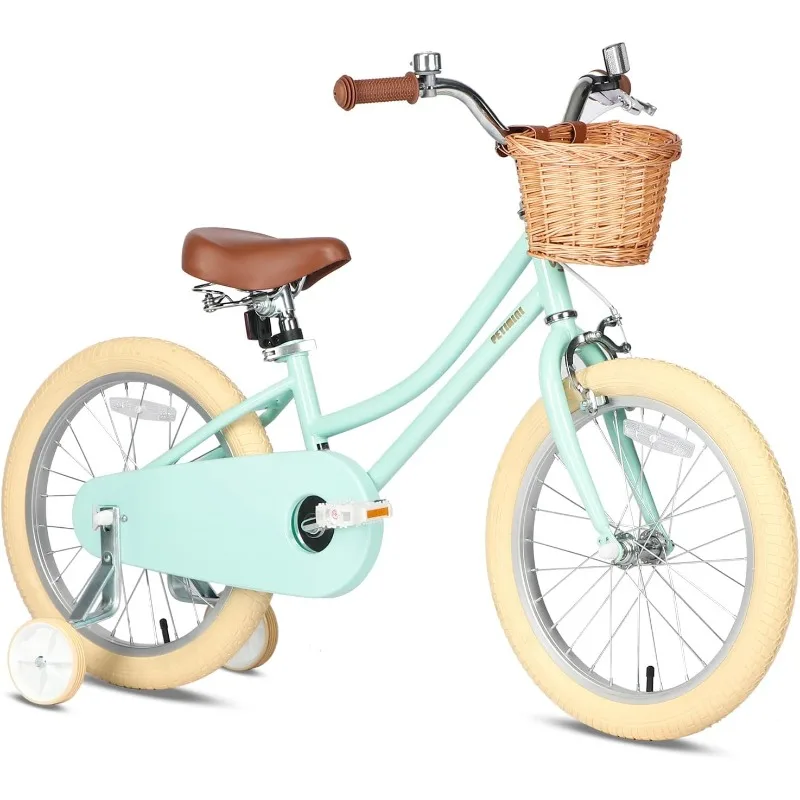 

Petimini Girls Bike with Basket for 2-12 Years Old Kids, 18 Inch Bicycle with Bell Training Wheels