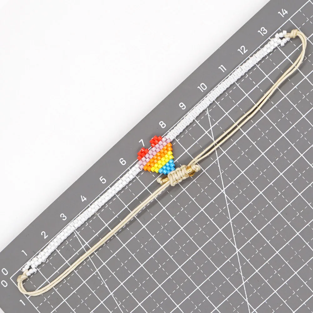 Beaded bracelet Heart shape Rainbow Gradient color Bohemia Adjustable Trend Simple female Hand-woven Pattern Rice bead bracelet
