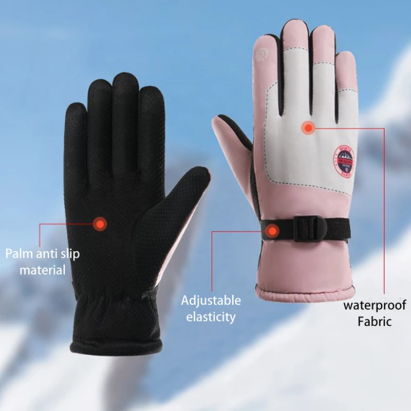 Gants de ski en velours épais pour couples, mitaines de motoneige, imperméables, extérieur, chaleur, degré froid, hiver