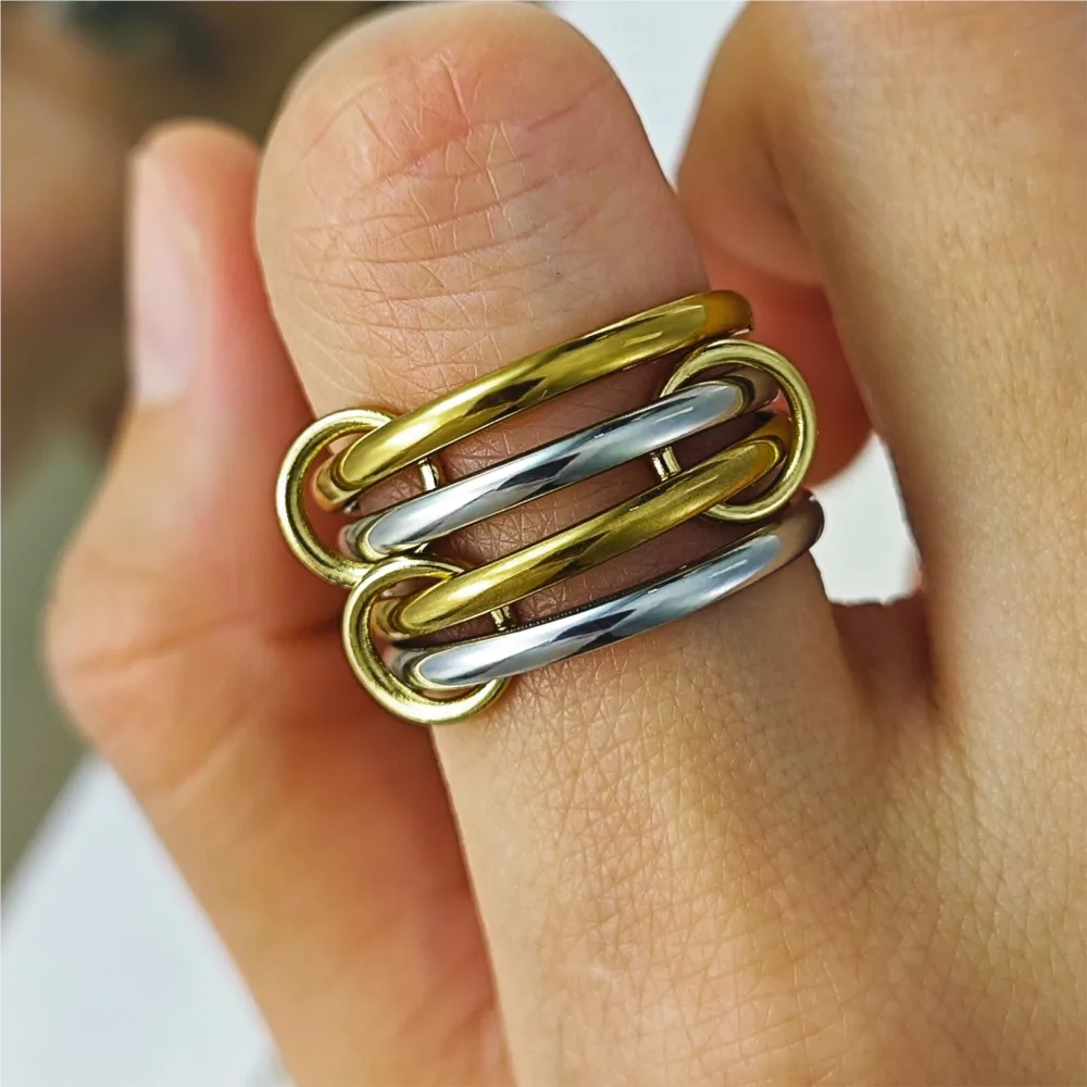 Link Chain Spinelli Ring Kit For Women Minimalist Four-pieces Designer T Show Cocktail Stainless Steel Stack Rings Party Jewelry