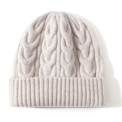 Pure Wool Cable Knit Beanies for Women Winter Hat Unisex