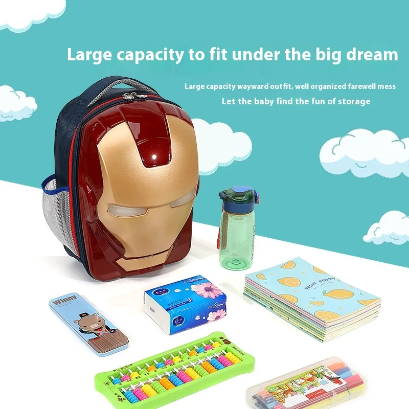 Popular Iron Man bolsa de libros luminosa jardín de infantes clase media gran clase niños 3d luminoso saliente Spider Man mochila regalos para niños