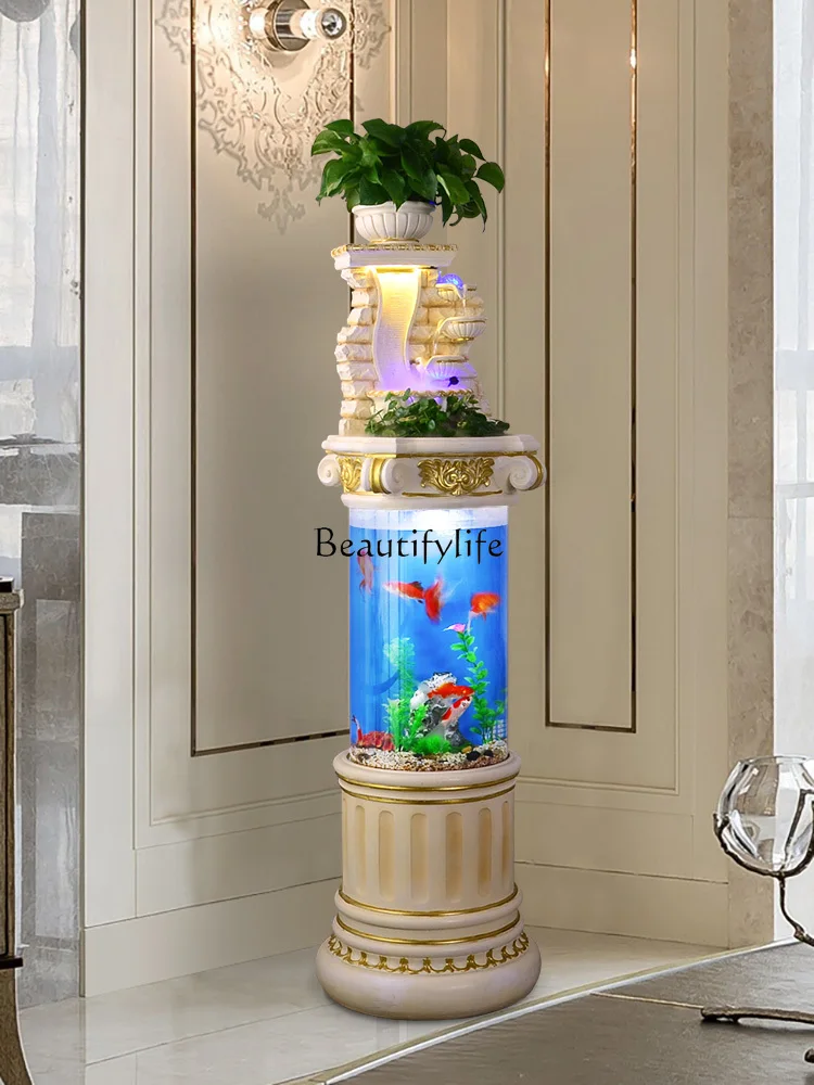 

Cylindrical Fish Tank Living Room Floor Home European-Style Sofa TV Cabinet Water Circulation Aquarium