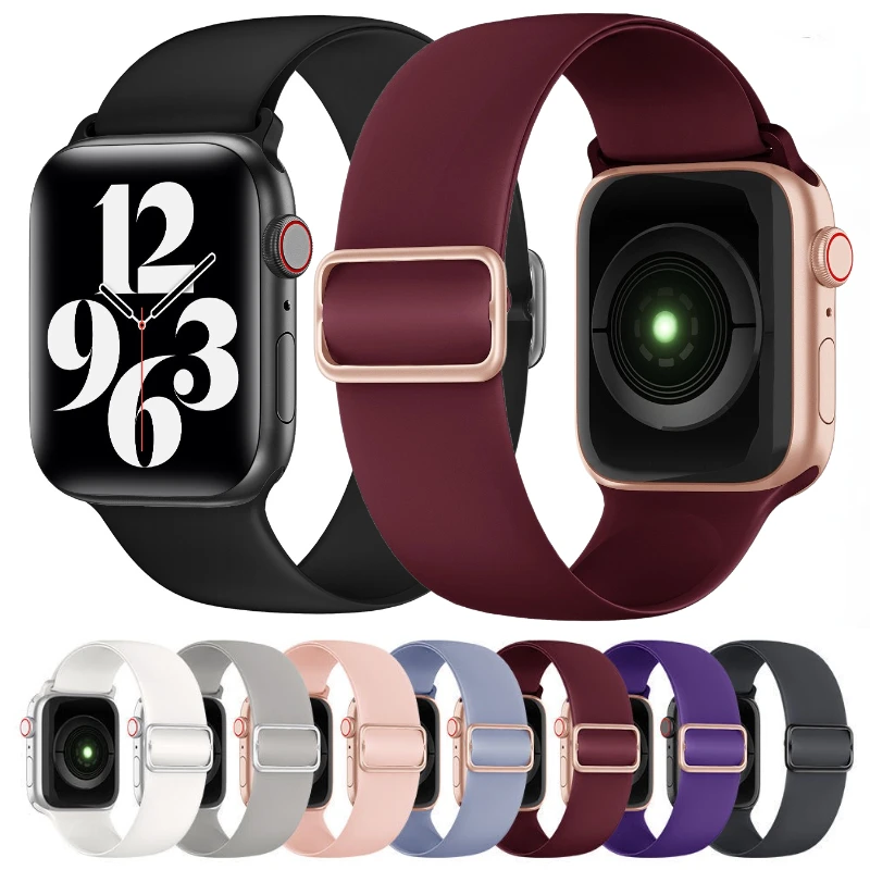 

Silicone Strap for Apple Watch Ultra 49mm 8 7 45mm 44mm 42mm 41mm 40mm Soft Adjustable Elastic Bracelet for iWatch 6 5 4 SE Band